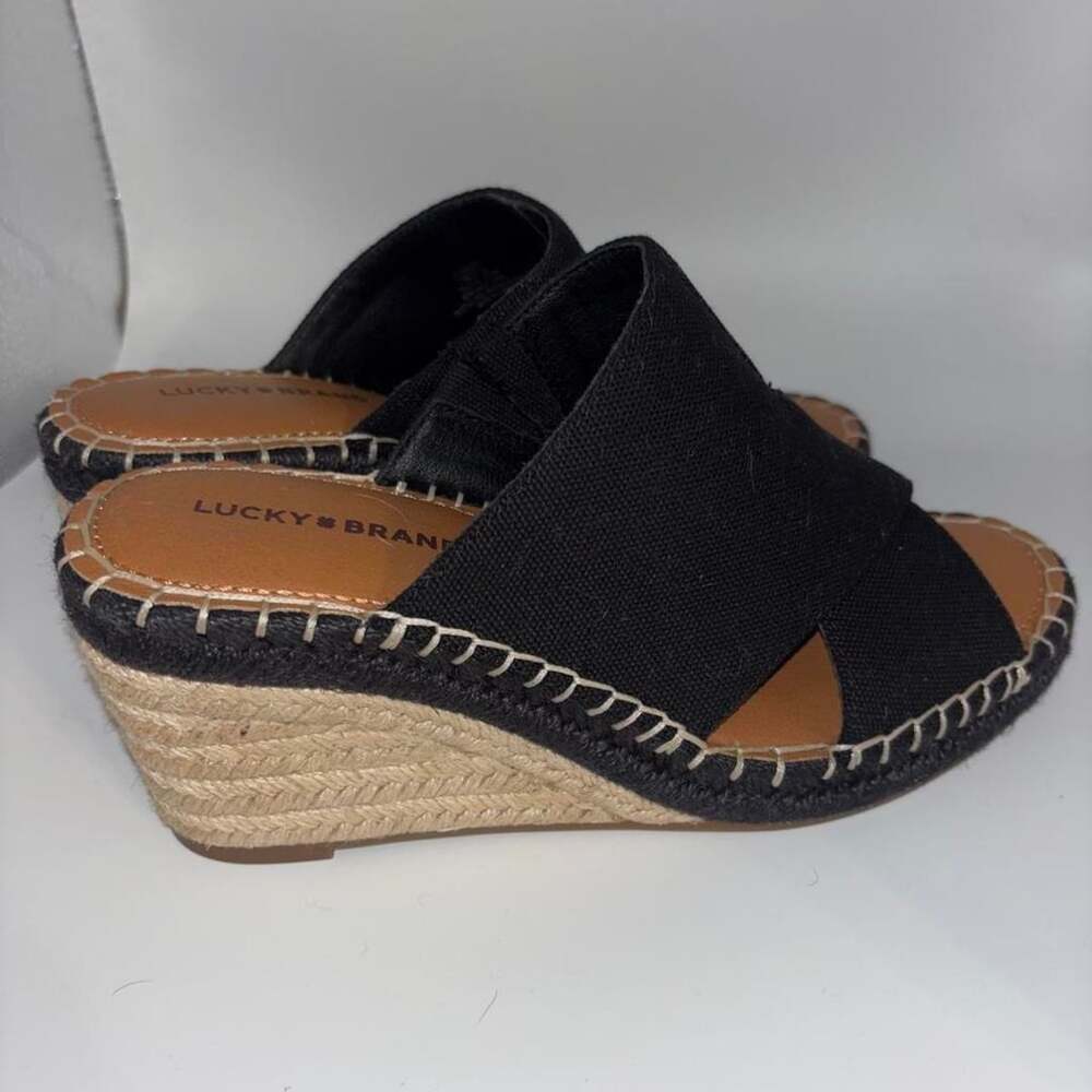 Lucky Brand Carey Black Espadrille Wedge Sandals